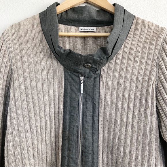 Pardon Color Block Beige Gray Ribbed Jacket Large - Picture 5 of 8